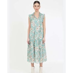 Christy Lynn Turquoise Magnolia Floral Willow Dress Cotton Maxi Dress NWT Sz XS